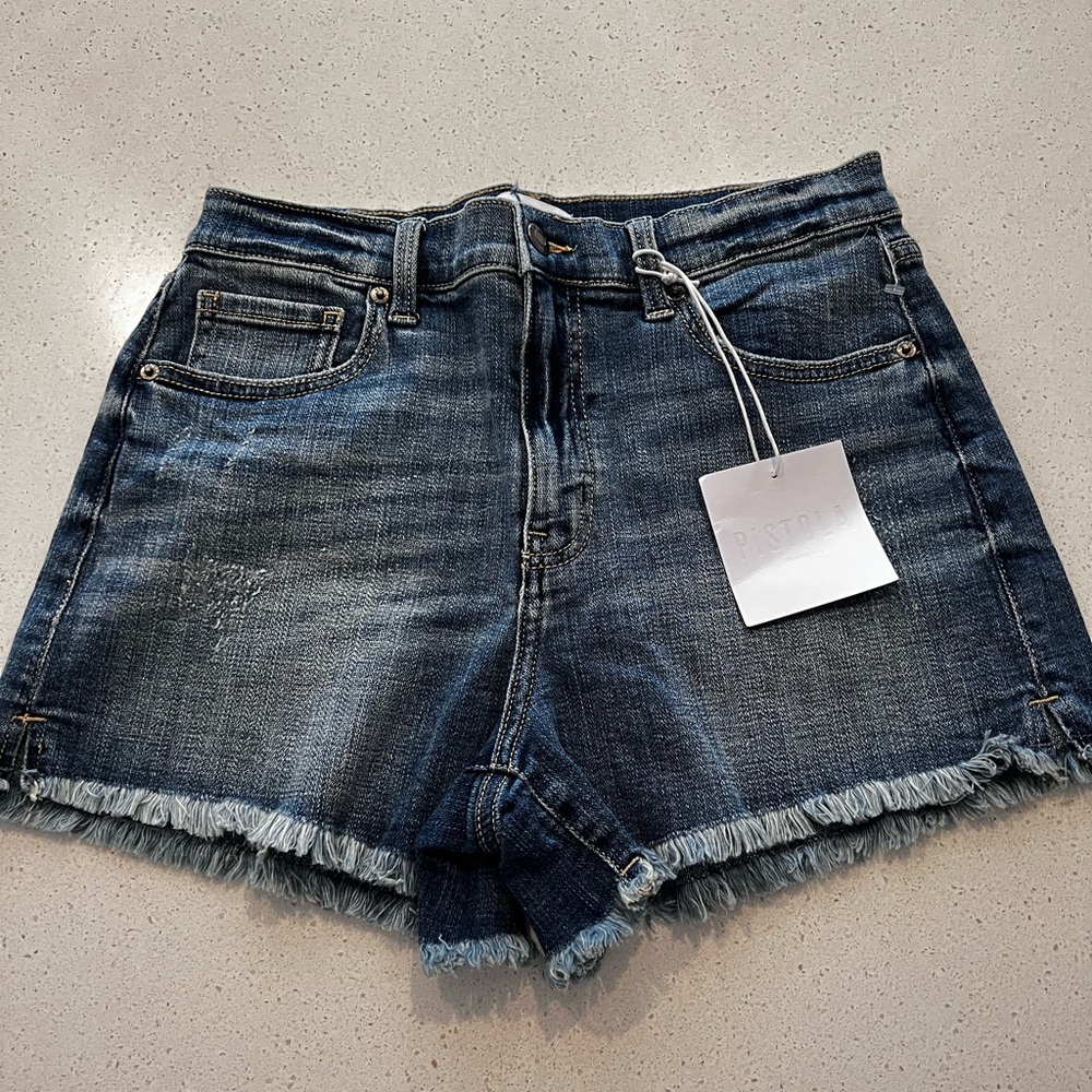 PISTOLA REVOLVE Fray Edge Tainted Love Two Jean Shorts High Waisted Med Wash 28